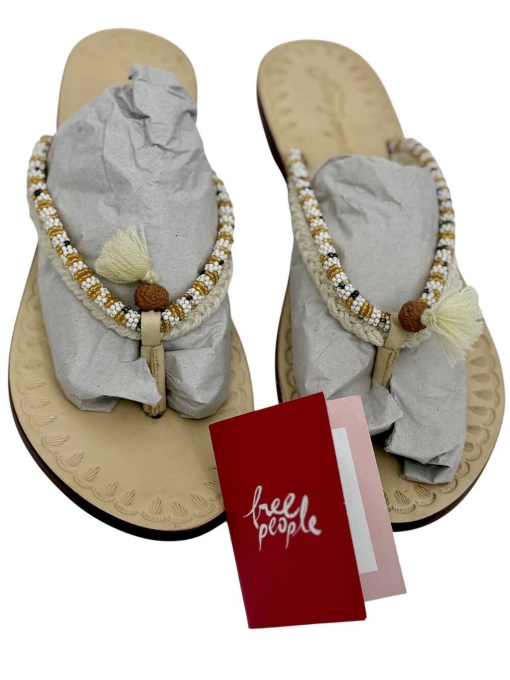 NIB Free People Beaded Tassel Sandals 10| Cottagecore Ethereal Boho Indie Sleaze - Picture 4 of 16